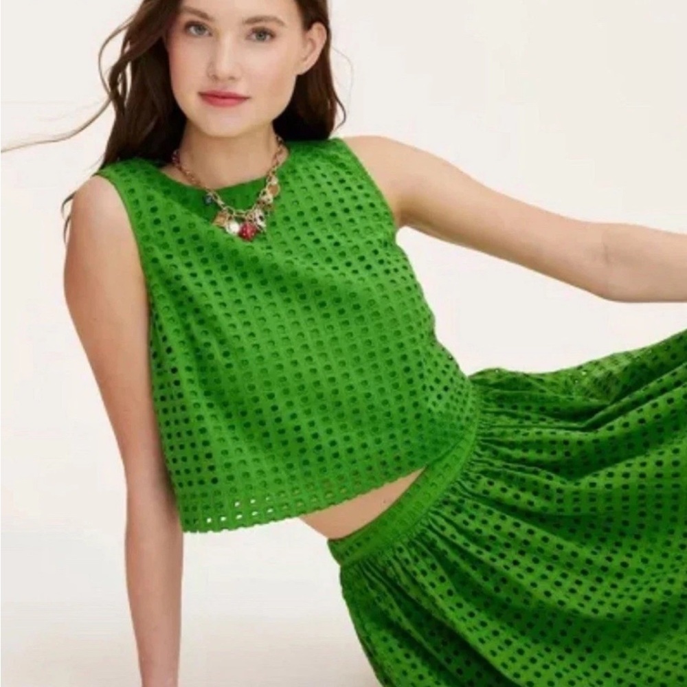 Vibrant Green Eyelet Kate Spade x Target Midi Skirt Spring Preppy Crew A Line XS